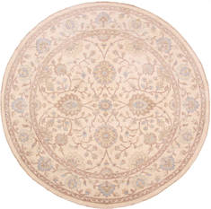 Pishavar Beige Round Hand Knotted 8'0" X 8'0"  Area Rug 254-29463