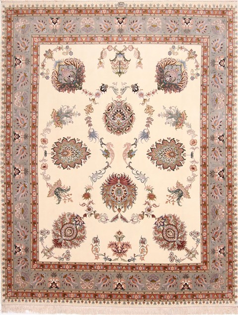 Tabriz Beige Hand Knotted 80 X 102 Area Rug 254-29476 Image 0