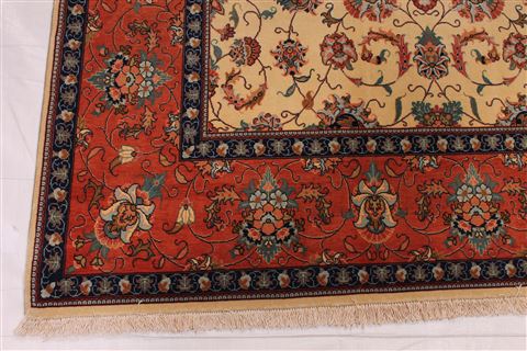 Tabriz Beige Hand Knotted 82 X 102 Area Rug 254-29477 Image 2