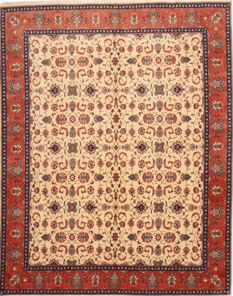 Tabriz Beige Hand Knotted 82 X 102 Area Rug 254-29477 Image 0