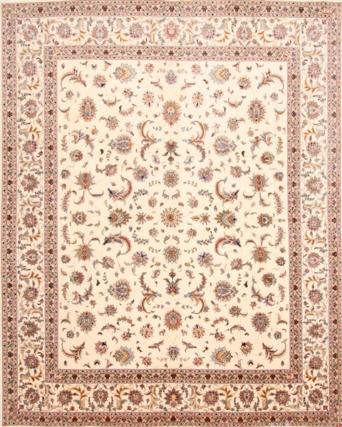 Tabriz Beige Hand Knotted 81 X 102 Area Rug 254-29480 Image 0