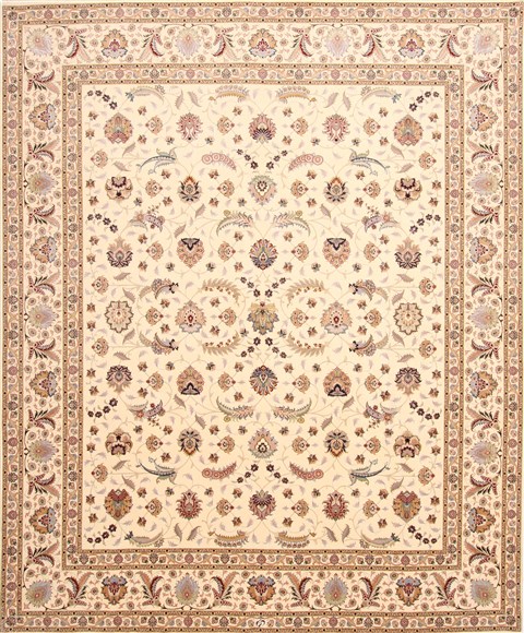 Tabriz Beige Hand Knotted 84 X 100 Area Rug 254-29490 Image 0
