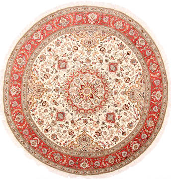 Tabriz Beige Round Hand Knotted 9'8" X 9'8"  Area Rug 254-29495