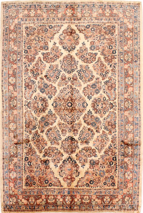 Sarouk Beige Hand Knotted 59 X 89 Area Rug 254-29520 Image 0