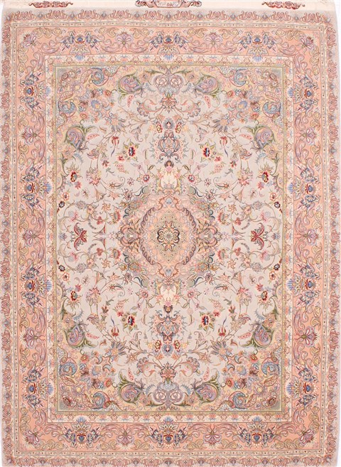 Tabriz Beige Hand Knotted 50 X 69 Area Rug 254-29553 Image 0