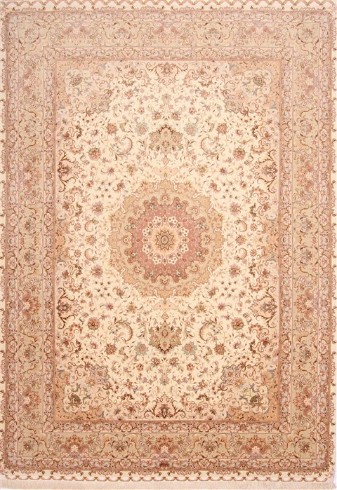 Tabriz Beige Hand Knotted 82 X 100 Area Rug 254-29591 Image 0