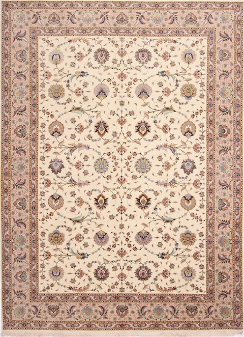 Tabriz Beige Hand Knotted 84 X 116 Area Rug 254-29600 Image 0