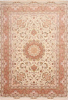 Persian Tabriz Beige Rectangle 8x11 ft Wool Carpet 29609