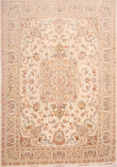 Tabriz Beige Hand Knotted 82 X 116  Area Rug 254-29613 Image 0