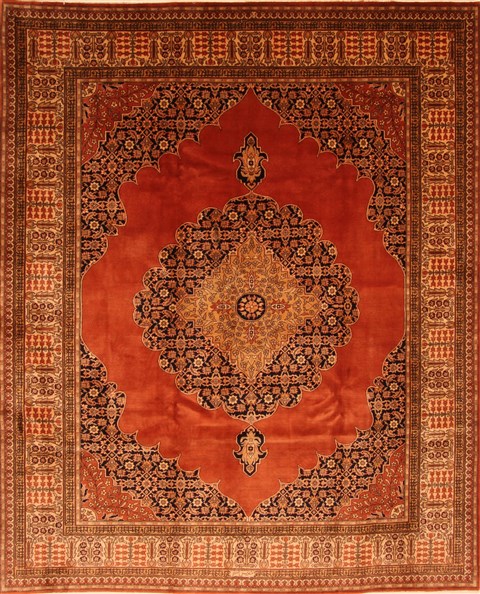 Tabriz Orange Hand Knotted 80 X 100 Area Rug 100-29622 Image 0