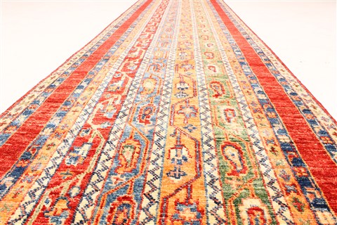 Kazak Multicolor Runner Hand Knotted 28 X 118 Area Rug 250-29647 Image 2