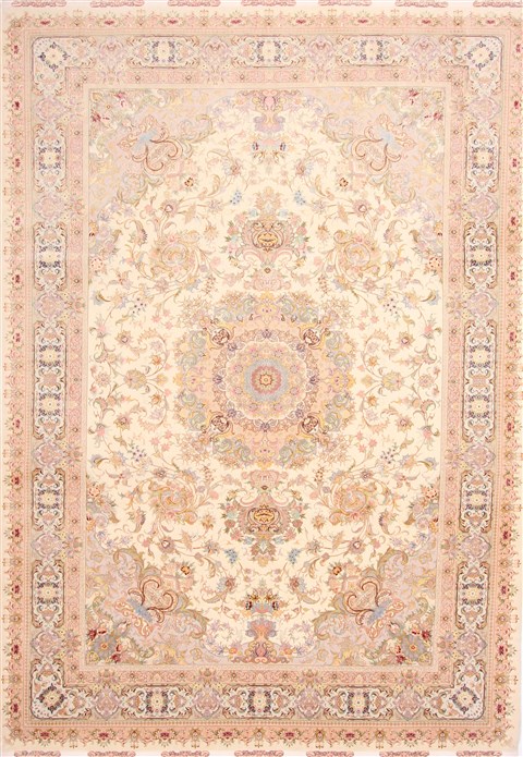 Tabriz Beige Hand Knotted 83 X 116 Area Rug 254-29667 Image 0