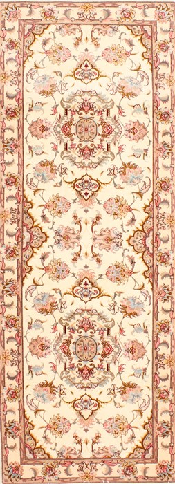 Tabriz Beige Runner Hand Knotted 27 X 73 Area Rug 254-29729 Image 0