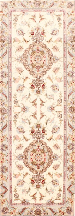 Tabriz Beige Runner Hand Knotted 210 X 82 Area Rug 254-29734 Image 0