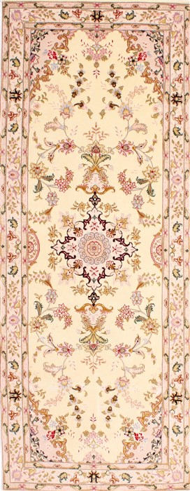 Tabriz Beige Runner Hand Knotted 27 X 70  Area Rug 254-29738 Image 0