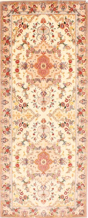 Tabriz Beige Runner Hand Knotted 210 X 75 Area Rug 254-29741 Image 0