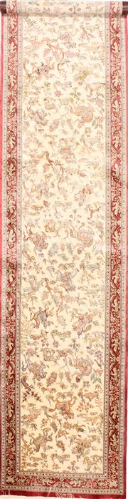 Qum Beige Runner Hand Knotted 27 X 133 Area Rug 254-29743 Image 0