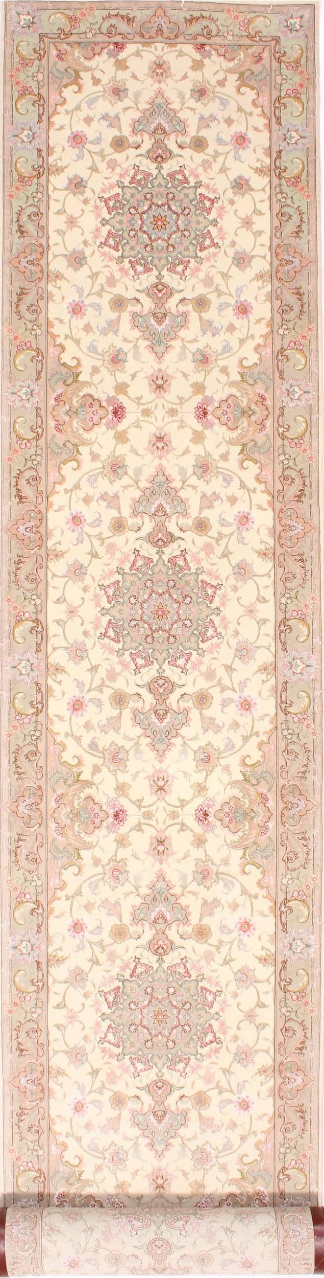 Persian Tabriz Beige Runner 16 to 20 ft Wool Carpet 29778  SKU 29778