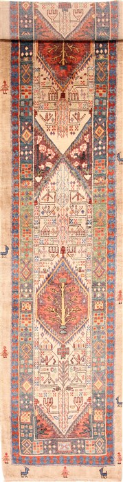 Sarab Beige Runner Hand Knotted 26 X 116  Area Rug 254-29825 Image 0