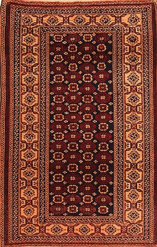 Afghan Baluch Black Rectangle 4x6 ft Wool Carpet 29891