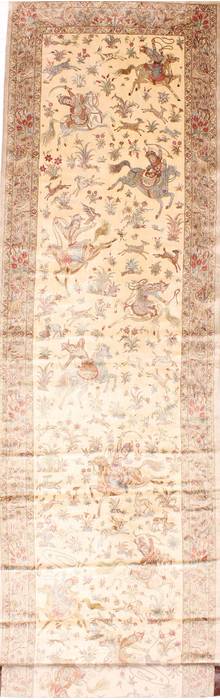 Qum Beige Runner Hand Knotted 33 X 130 Area Rug 254-29938 Image 0