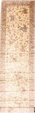 Persian Qum Beige Runner 13 to 15 ft silk Carpet 29938