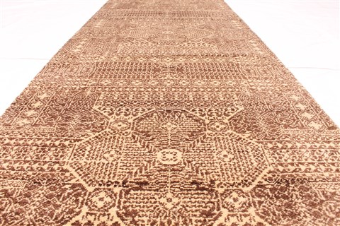 Modern Beige Runner Hand Knotted 26 X 140 Area Rug 254-29940 Image 5
