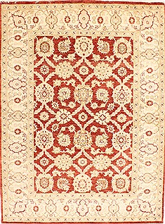 Pakistani Pishavar Red Rectangle 5x7 ft Wool Carpet 29989