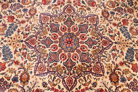 Kashan Beige Hand Knotted 108 X 1410 Area Rug 254-29998 Image 2