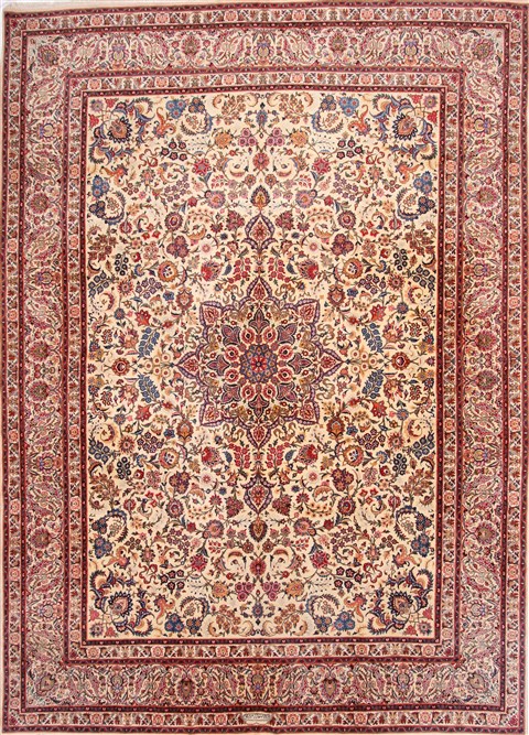 Kashan Beige Hand Knotted 108 X 1410 Area Rug 254-29998 Image 0