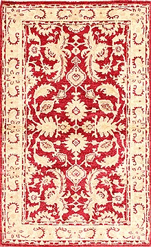 Pakistani Pishavar Red Rectangle 3x5 ft Wool Carpet 30060