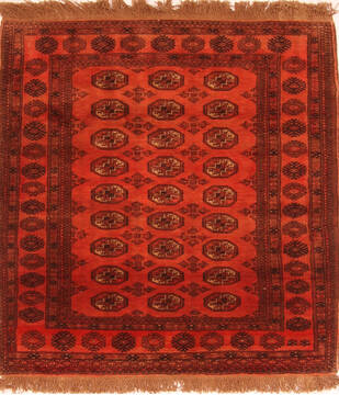 Afghan Bokhara Red Square 4 ft and Smaller Wool Carpet 30216