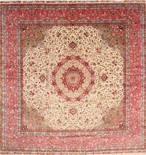Tabriz Beige Square Hand Knotted 130 X 138 Area Rug 254-30232 Image 0