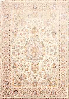 Persian Tabriz Beige Rectangle 8x11 ft Wool Carpet 30257