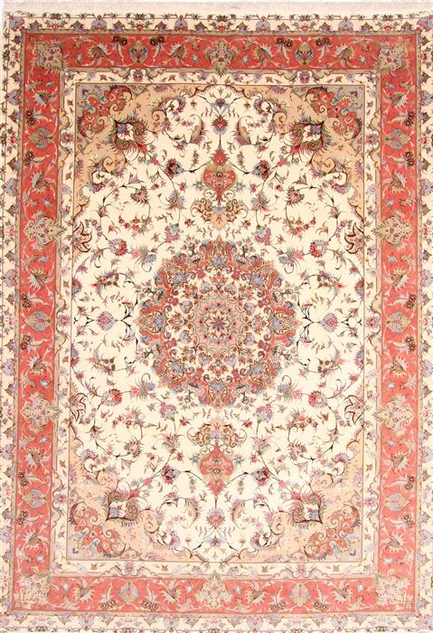Tabriz Beige Hand Knotted 82 X 116 Area Rug 254-30264 Image 0