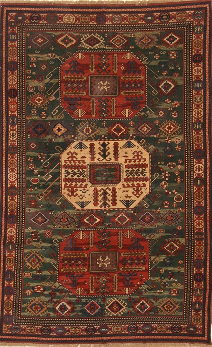 Kazak Green Hand Knotted 65 X 100 Area Rug 255-30319 Image 0