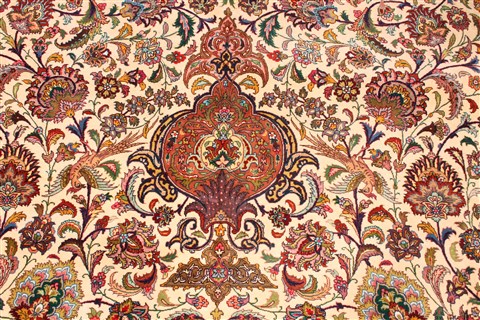 Tabriz Beige Hand Knotted 129 X 177 Area Rug 254-30328 Image 12