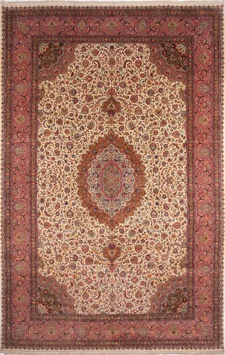 Tabriz Beige Hand Knotted 129 X 177 Area Rug 254-30328 Image 0