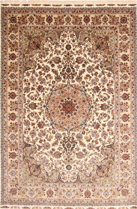 Tabriz Beige Hand Knotted 82 X 116 Area Rug 254-30333 Image 0