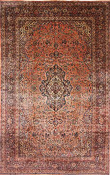 Persian Tabriz Orange Rectangle 10x14 ft Wool Carpet 30363