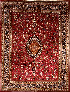 Mashad Red Hand Knotted 11'0" X 14'6"  Area Rug 250-30392
