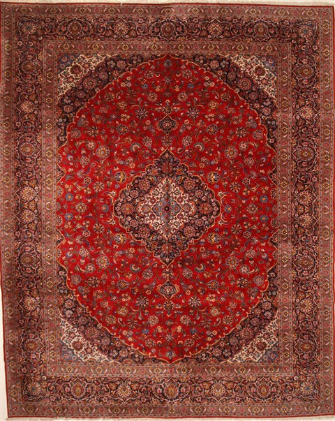Kashan Red Hand Knotted 131 X 162  Area Rug 250-30393 Image 0
