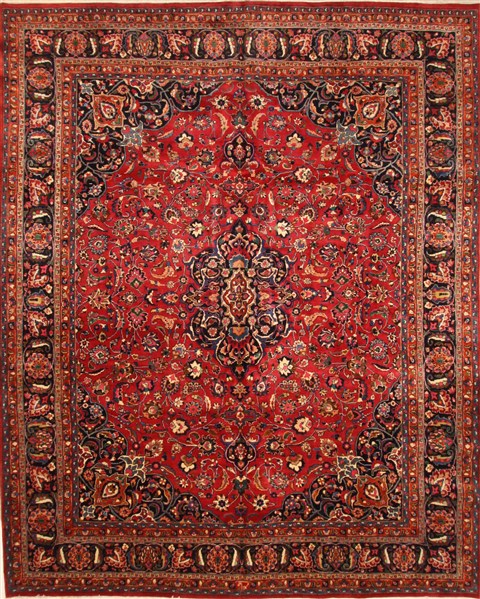 Persian Mashad Red Rectangle 12x15 ft Wool Carpet 30439 SKU 30439