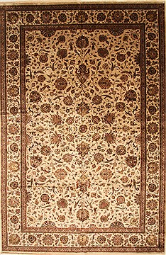 Indian Kashan Beige Rectangle 12x18 ft Wool Carpet 30586