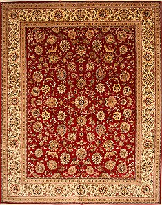 Indian Tabriz Beige Rectangle 12x15 ft Wool Carpet 30636