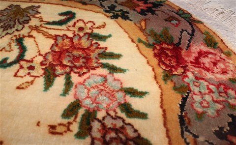 Tabriz Yellow Oval Hand Knotted 19 X 23 Area Rug 400-30641 Image 1