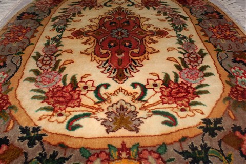 Tabriz Yellow Oval Hand Knotted 19 X 23 Area Rug 400-30641 Image 2