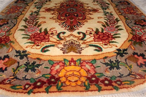 Tabriz Yellow Oval Hand Knotted 19 X 23 Area Rug 400-30641 Image 3