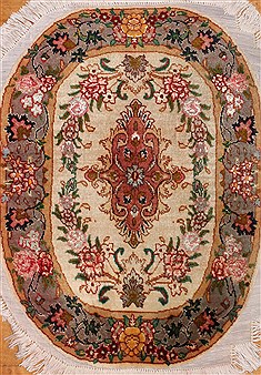 Persian Tabriz Yellow Oval 2x3 ft Wool Carpet 30641