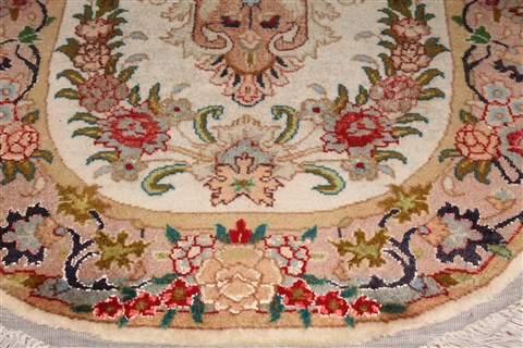 Tabriz Yellow Oval Hand Knotted 19 X 23  Area Rug 400-30645 Image 1